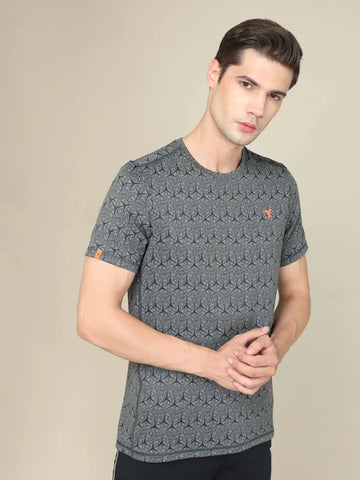 Men Jacquard Slim Fit Crew Neck T-shirt with DOUBLE COOL