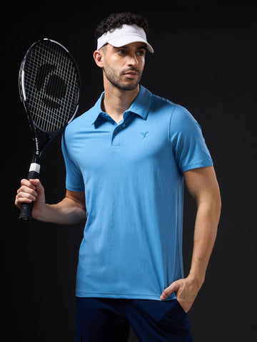 Men Solid Slim Fit Polo T-shirt with COTFLEX