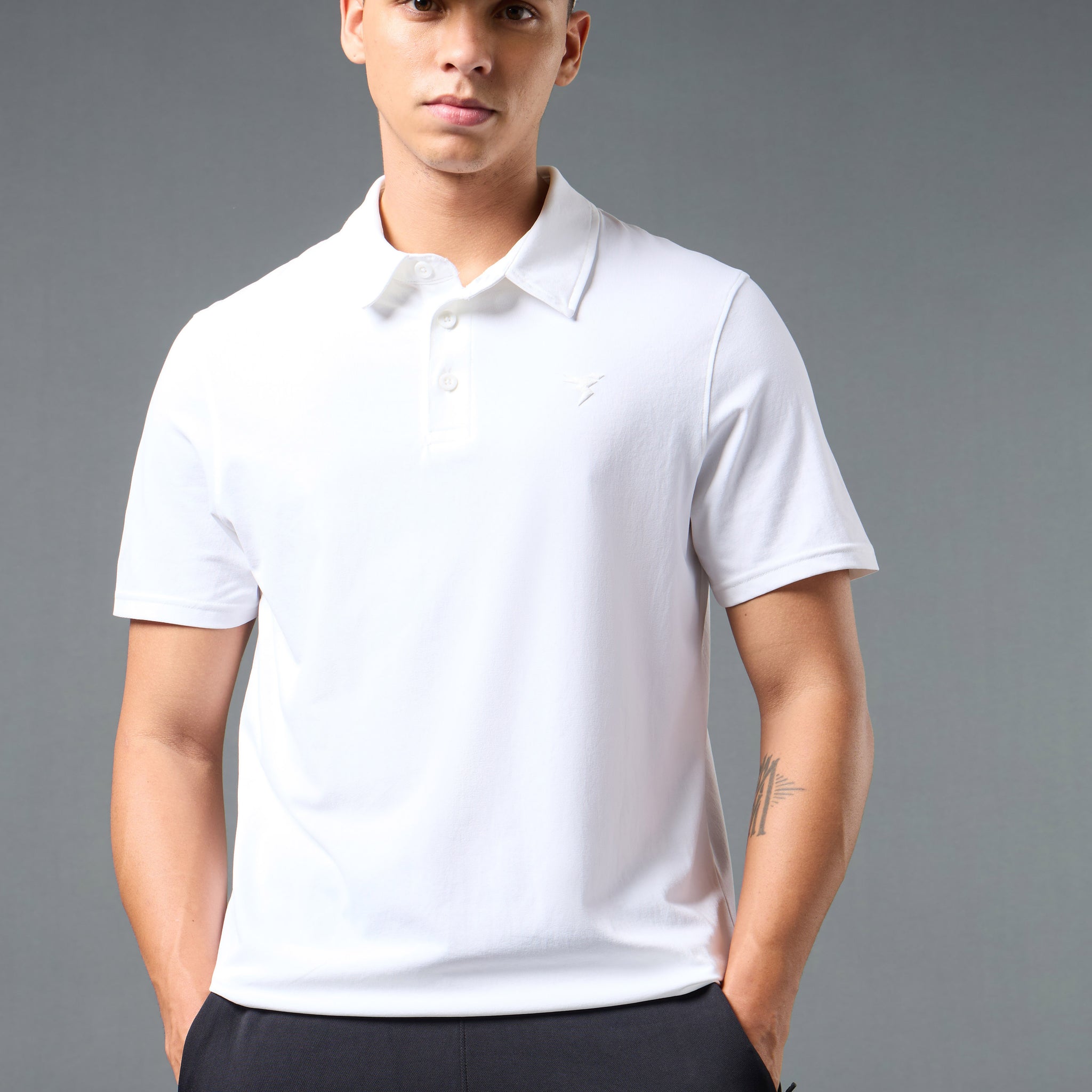 Men Solid Slim Fit Polo T-shirt with COTFLEX