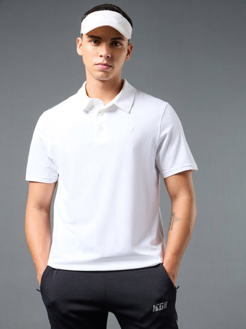 Men Solid Slim Fit Polo T-shirt with COTFLEX