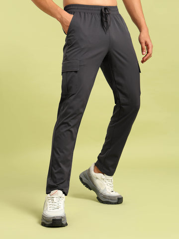 Men Solid Relax Fit Sports Cargo Trackpants with TS FLEXI