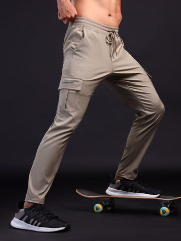 Men Solid Relax Fit Sports Cargo Trackpants with TS FLEXI