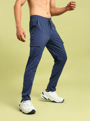 Men Solid Relax Fit Sports Cargo Trackpants with TS FLEXI