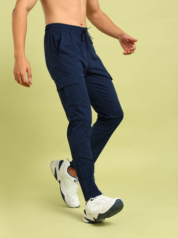 Men Solid Relax Fit Sports Cargo Trackpants with TS FLEXI