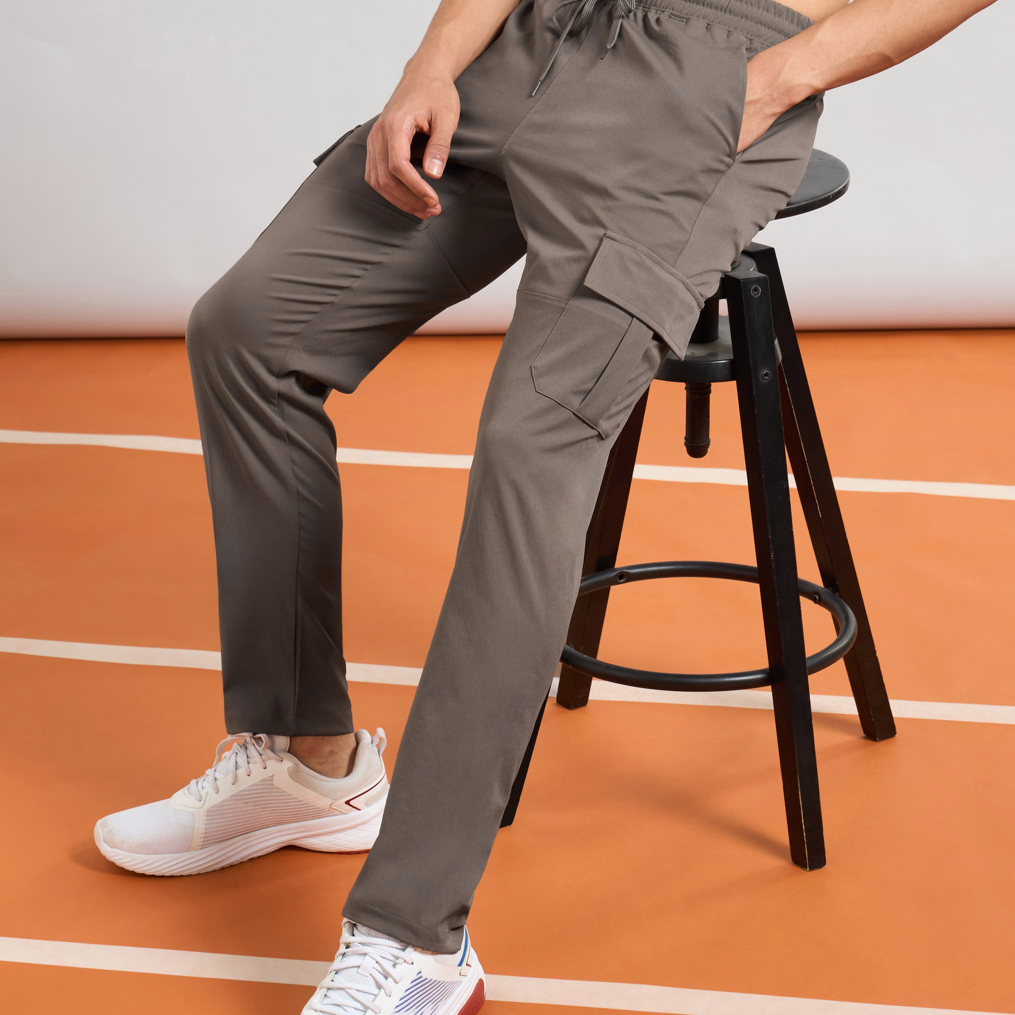 Men Solid Relax Fit Sports Cargo Trackpants with TS FLEXI