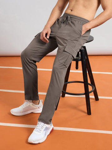 Men Solid Relax Fit Sports Cargo Trackpants with TS FLEXI