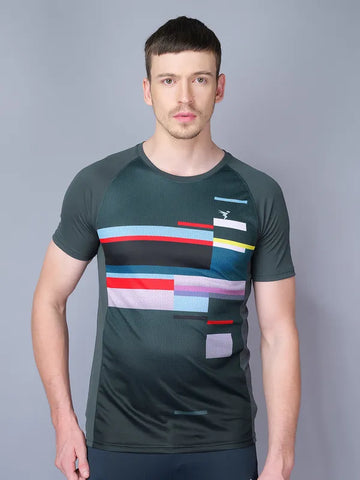 Men Stripe Slim Fit Crew Neck T-shirt with TECHNO COOL