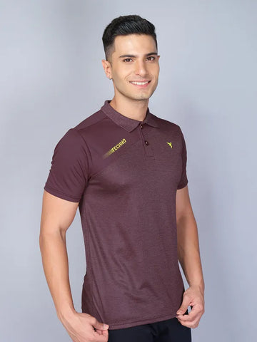 Men Melange Slim Fit Polo T-shirt with DOUBLE COOL