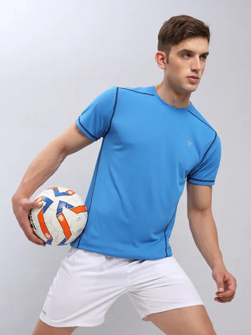 Men Solid Slim Fit Crew Neck T-shirt with TECHNO COOL+