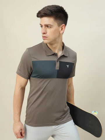 Men Colorblock Slim Fit Polo T-shirt with TECHNO COOL+