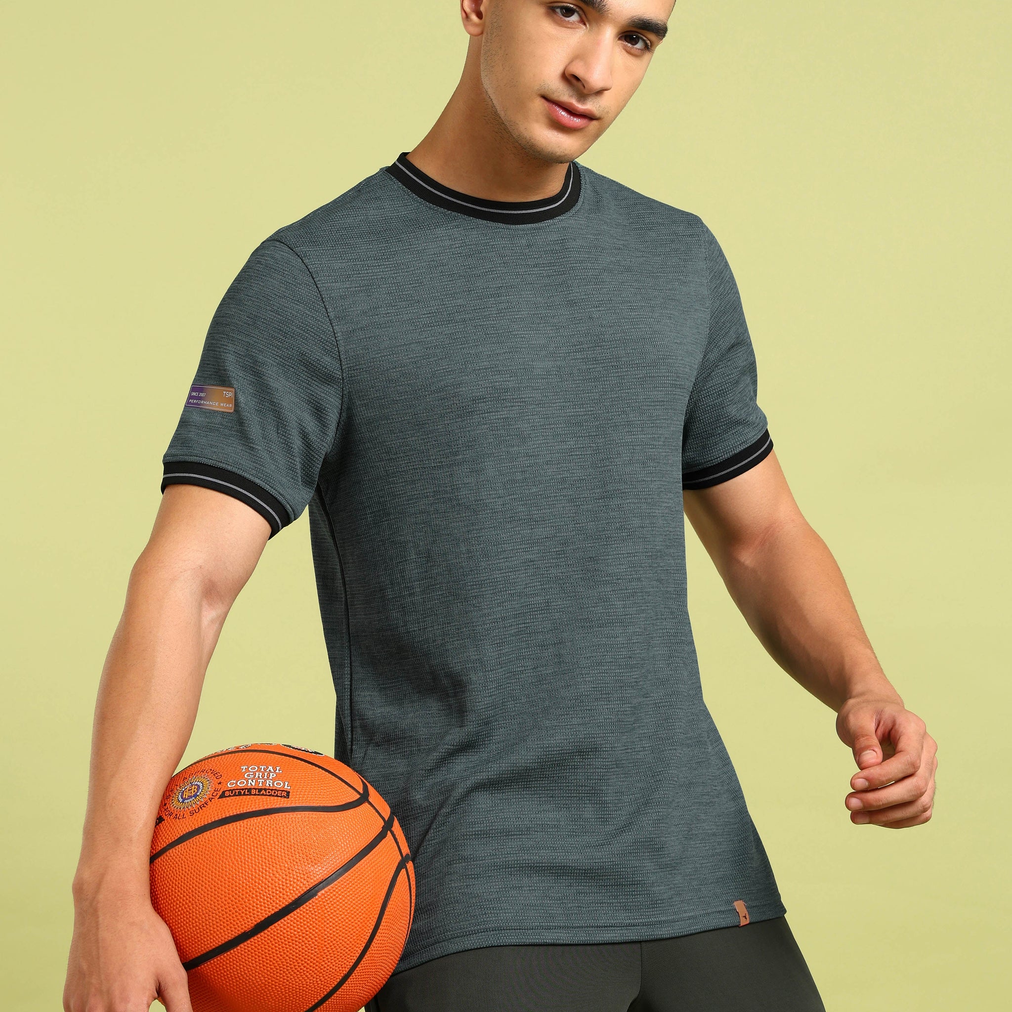 Men Cubic Melange Slim Fit Round Neck Sports T-shirt with DOUBLE COOL