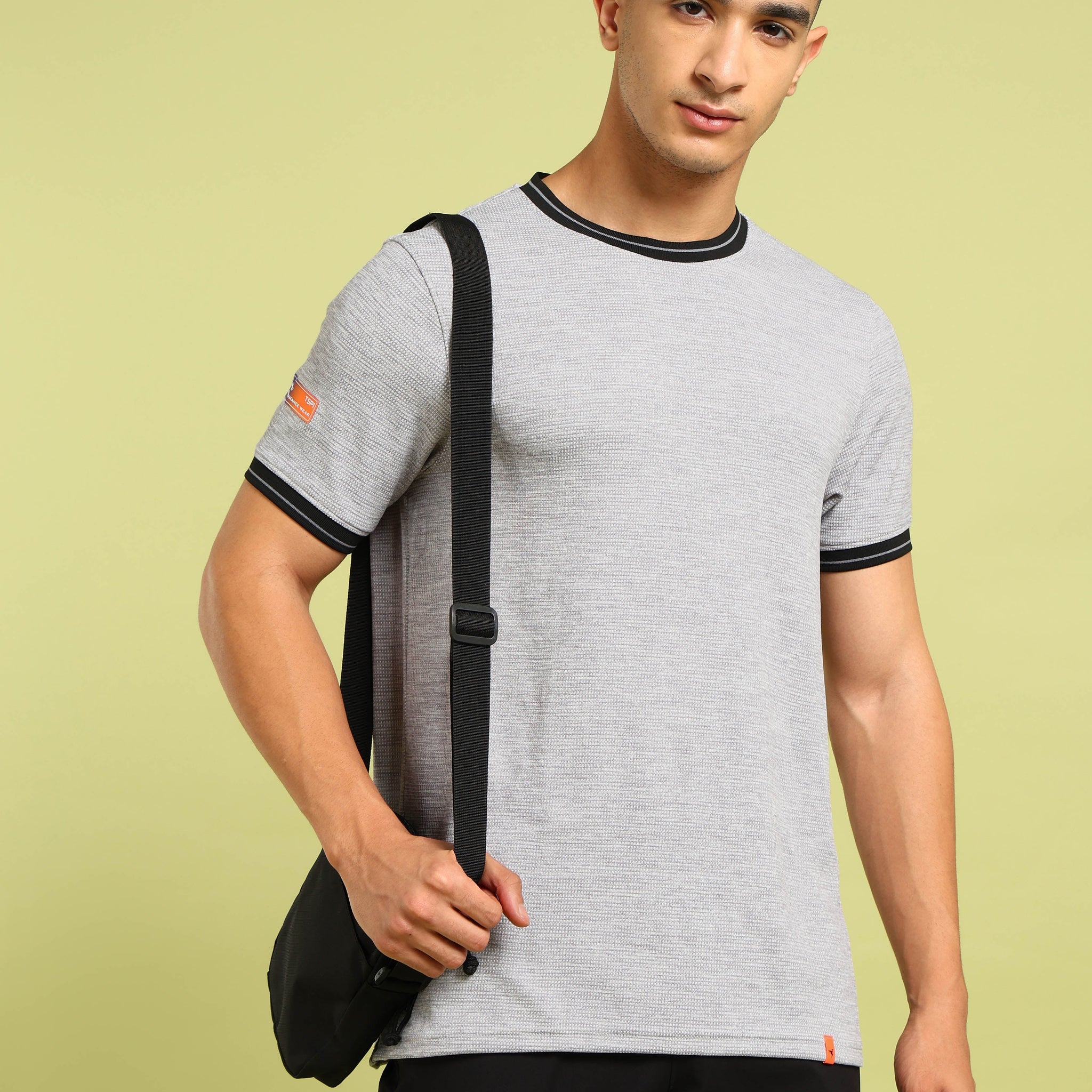 Men Cubic Melange Slim Fit Round Neck Sports T-shirt with DOUBLE COOL