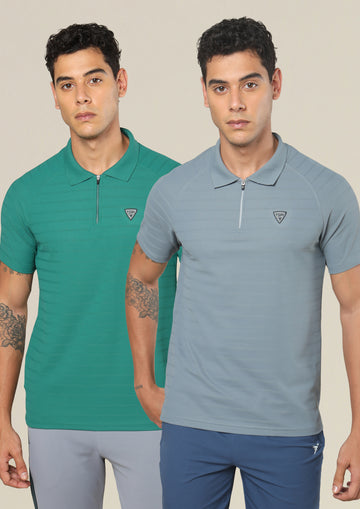 Men Self Design Regular Fit Combo of 2 Polo T-shirt