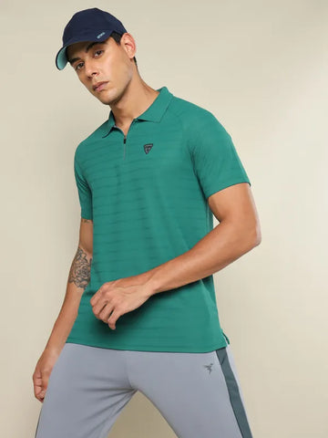 Men Self Design Regular Fit Polo T-shirt with MATPIQ