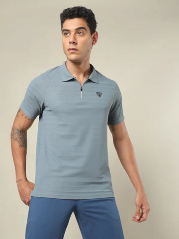 Men Self Design Regular Fit Polo T-shirt with MATPIQ