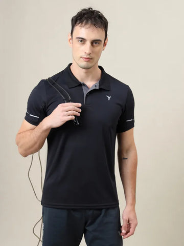 Men Solid Slim Fit Polo T-shirt with TECHNO COOL+