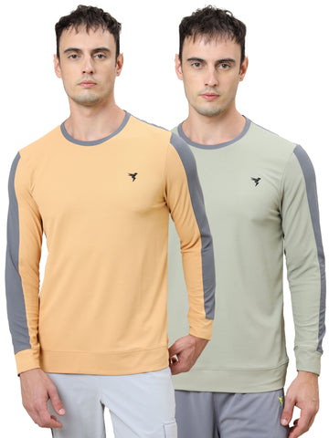 Men Colorblock Slim Fit Crew Neck T-shirt with MATPIQ (Pack of 2)