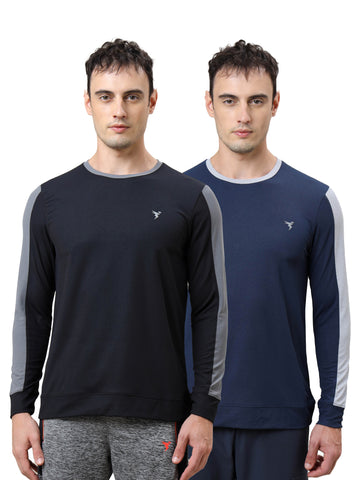 Men Colorblock Slim Fit Crew Neck T-shirt with MATPIQ (Pack of 2)