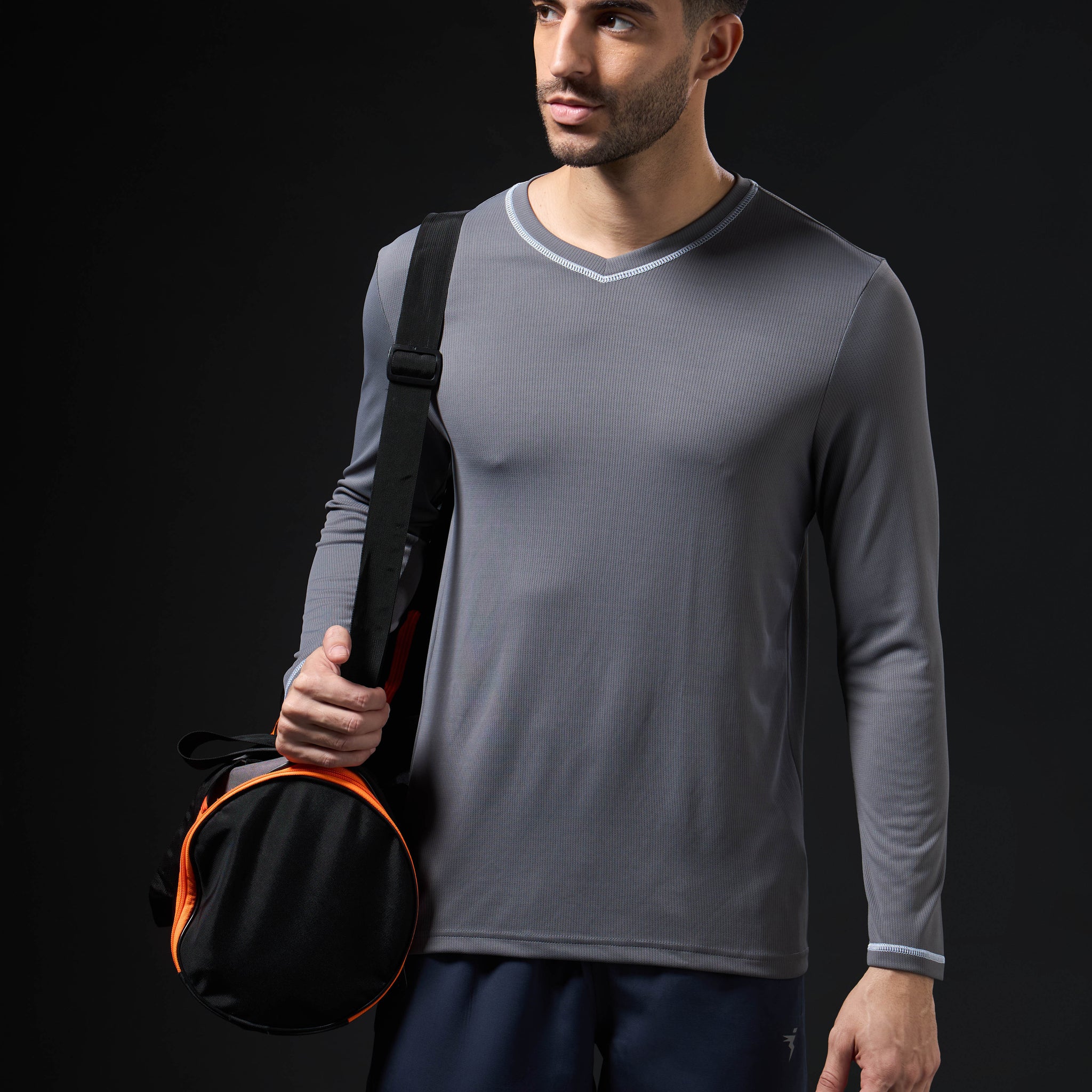 Men Solid Slim Fit V Neck Sports T-shirt with TECHNOCOOL+