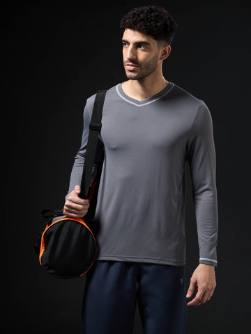 Men Solid Slim Fit V Neck Sports T-shirt with TECHNOCOOL+