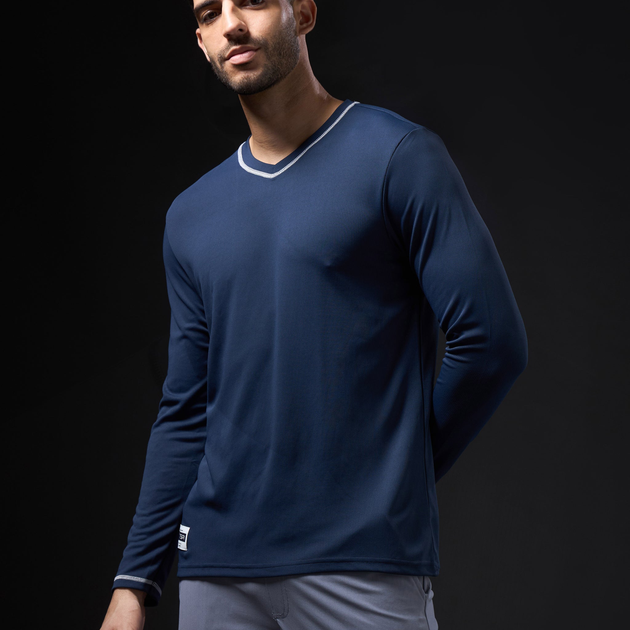 Men Solid Slim Fit V Neck Sports T-shirt with TECHNOCOOL+