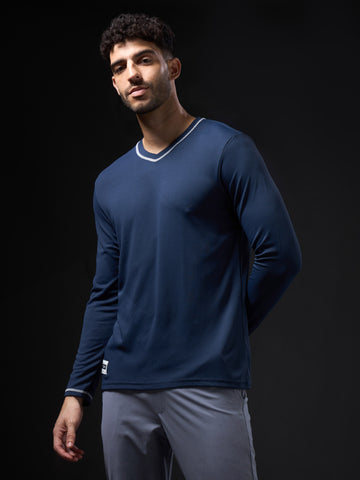 Men Solid Slim Fit V Neck Sports T-shirt with TECHNOCOOL+