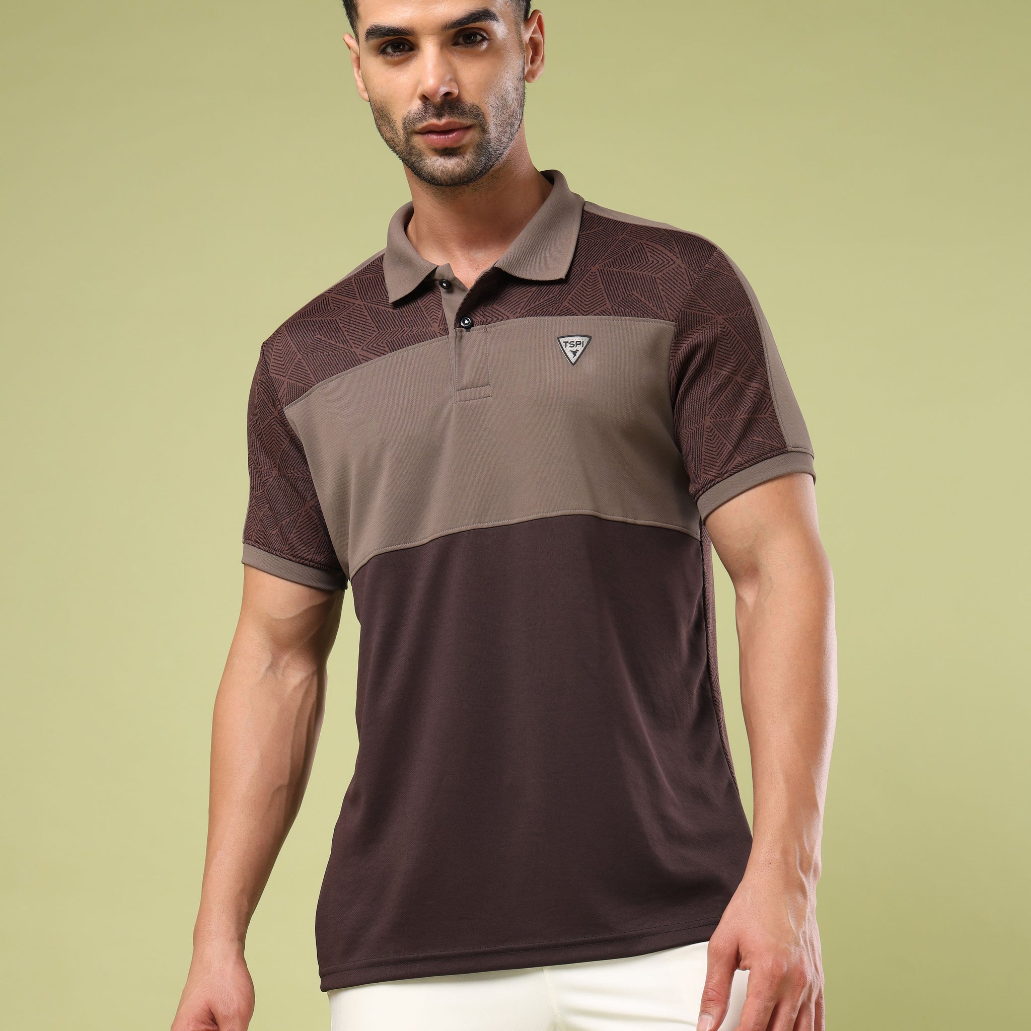 Men Colorblock Slim Fit Polo Sports T-shirt with DOUBLE COOL