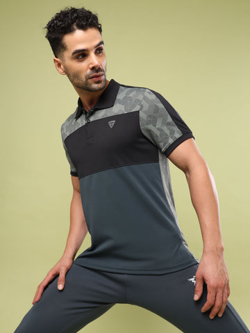 Men Colorblock Slim Fit Polo Sports T-shirt with DOUBLE COOL