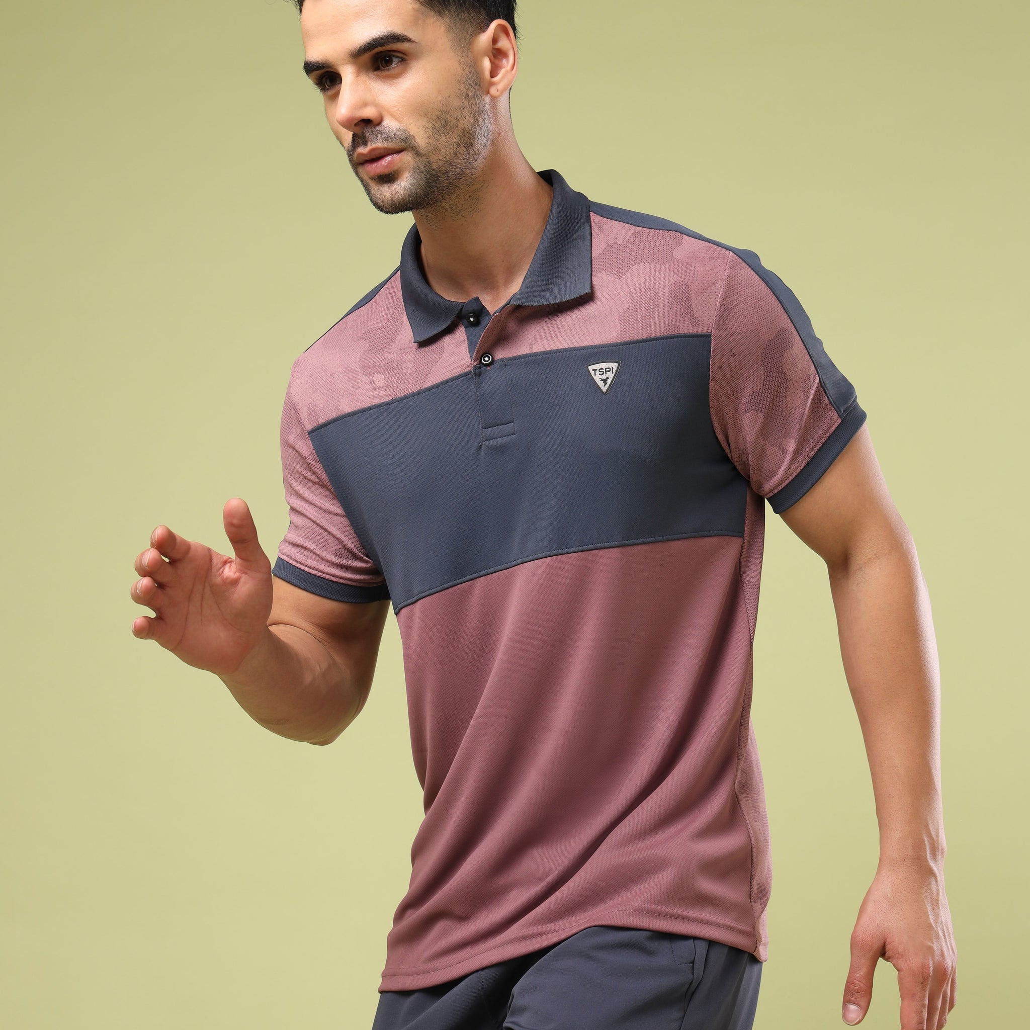 Men Colorblock Slim Fit Polo Sports T-shirt with DOUBLE COOL