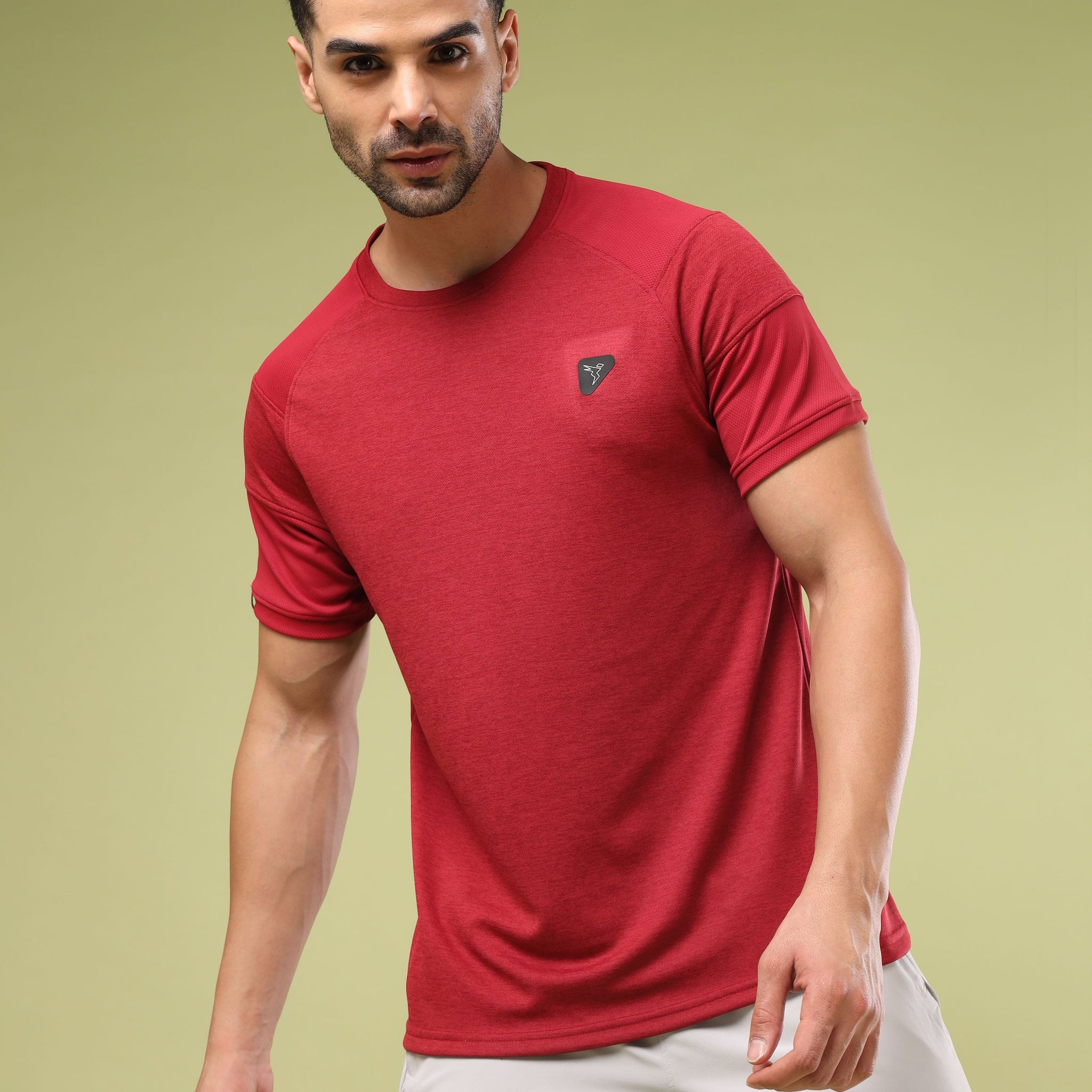 Men Solid Slim Fit Crew Neck T-shirt with DOUBLE COOL