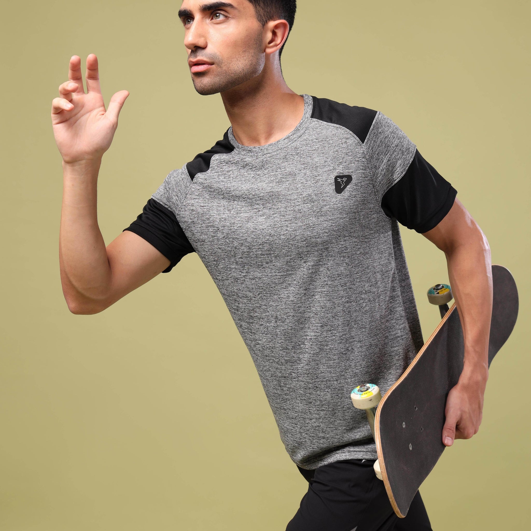 Men Solid Slim Fit Crew Neck T-shirt with DOUBLE COOL