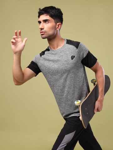 Men Solid Slim Fit Crew Neck T-shirt with DOUBLE COOL