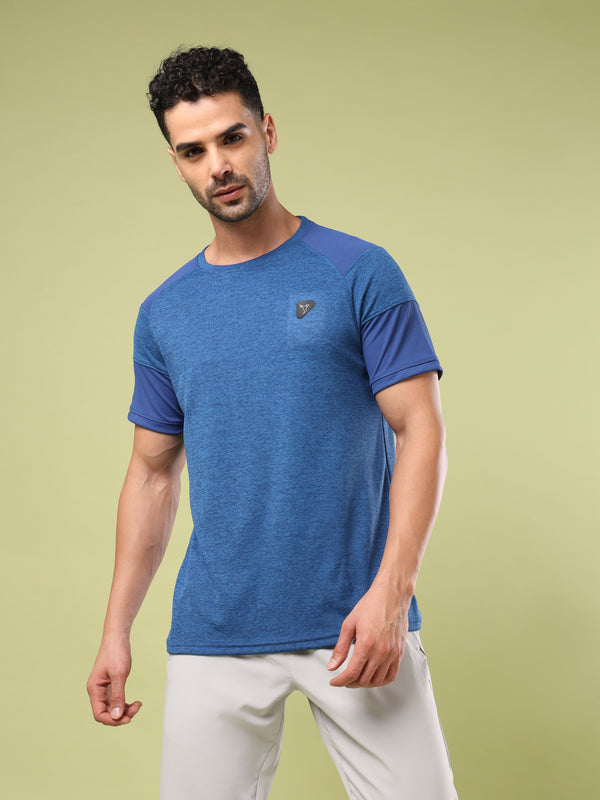 Men Solid Slim Fit Crew Neck T-shirt with DOUBLE COOL