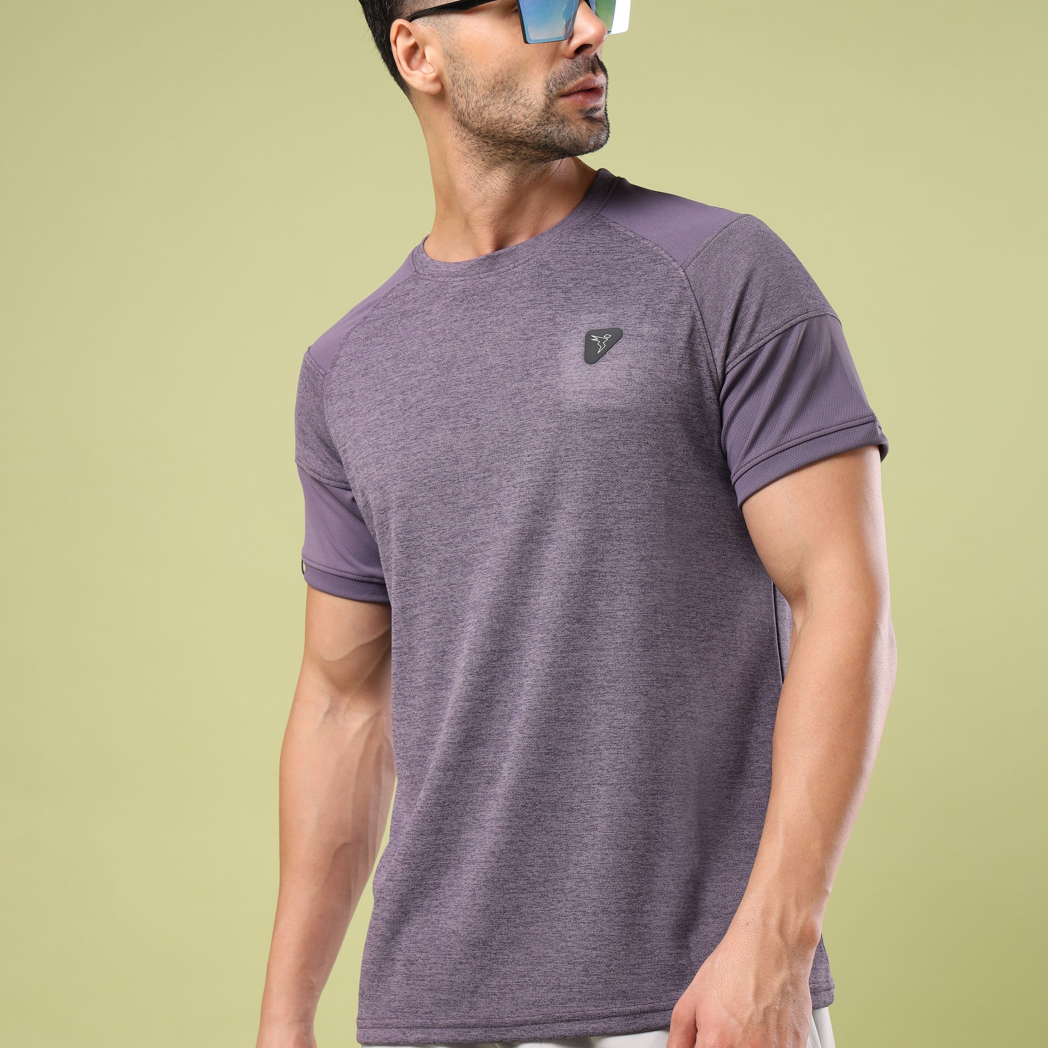 Men Solid Slim Fit Crew Neck T-shirt with DOUBLE COOL