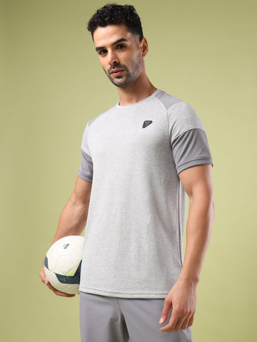 Men Solid Slim Fit Crew Neck T-shirt with DOUBLE COOL