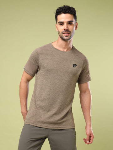 Men Solid Slim Fit Crew Neck T-shirt with DOUBLE COOL