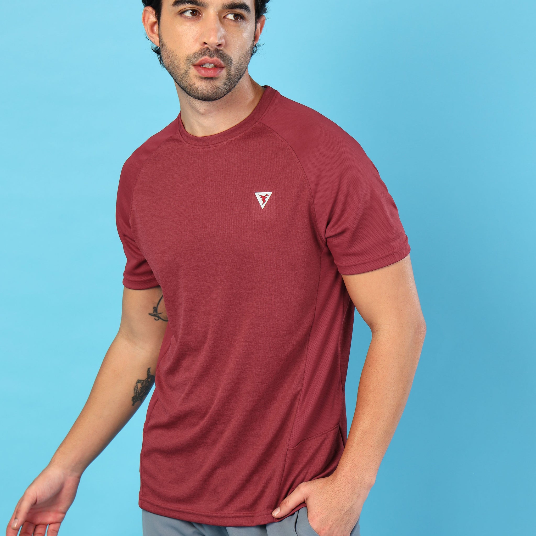 Men Solid Slim Fit Crew Neck T-shirt with DOUBLE COOL