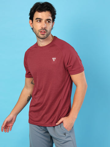 Men Solid Slim Fit Crew Neck T-shirt with DOUBLE COOL