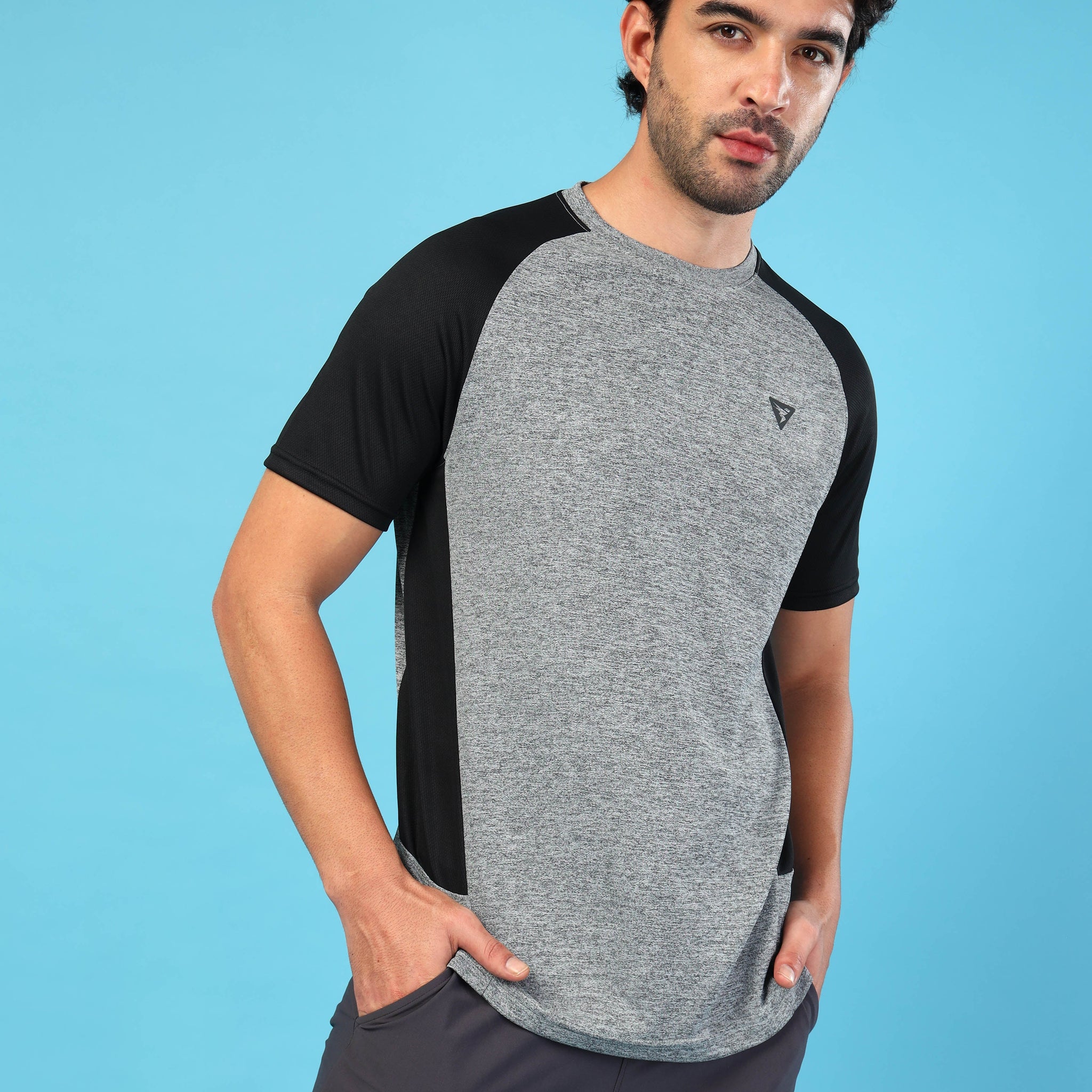 Men Solid Slim Fit Crew Neck T-shirt with DOUBLE COOL