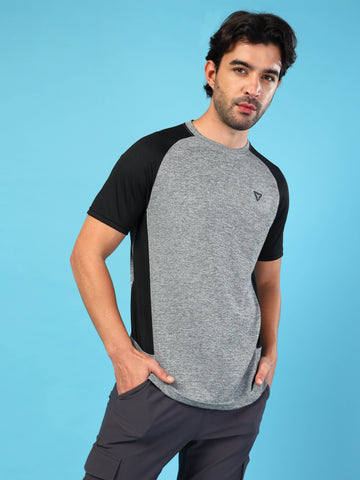 Men Solid Slim Fit Crew Neck T-shirt with DOUBLE COOL