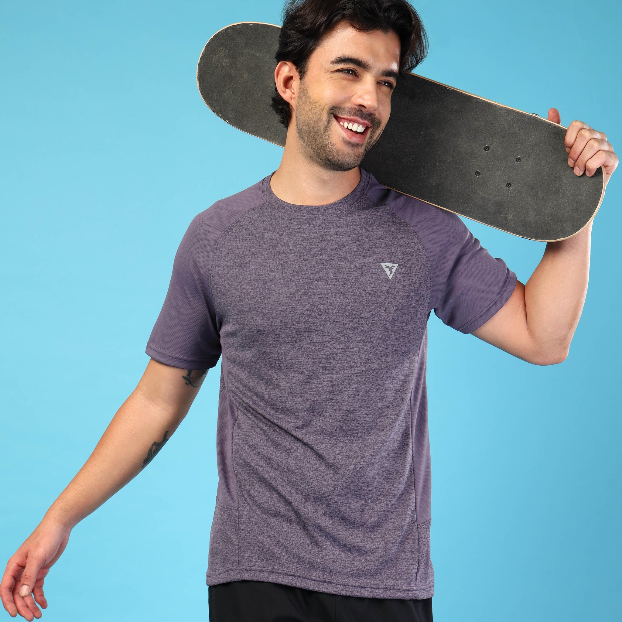 Men Solid Slim Fit Crew Neck T-shirt with DOUBLE COOL