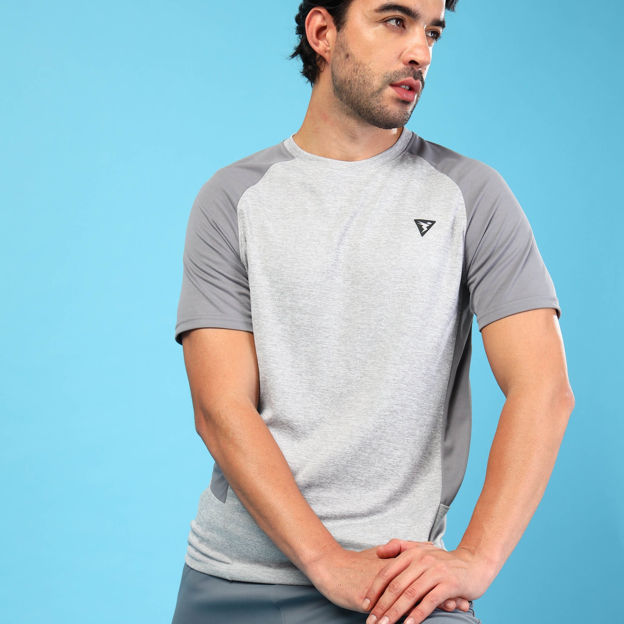 Men Solid Slim Fit Crew Neck T-shirt with DOUBLE COOL