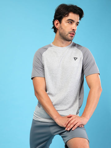 Men Solid Slim Fit Crew Neck T-shirt with DOUBLE COOL