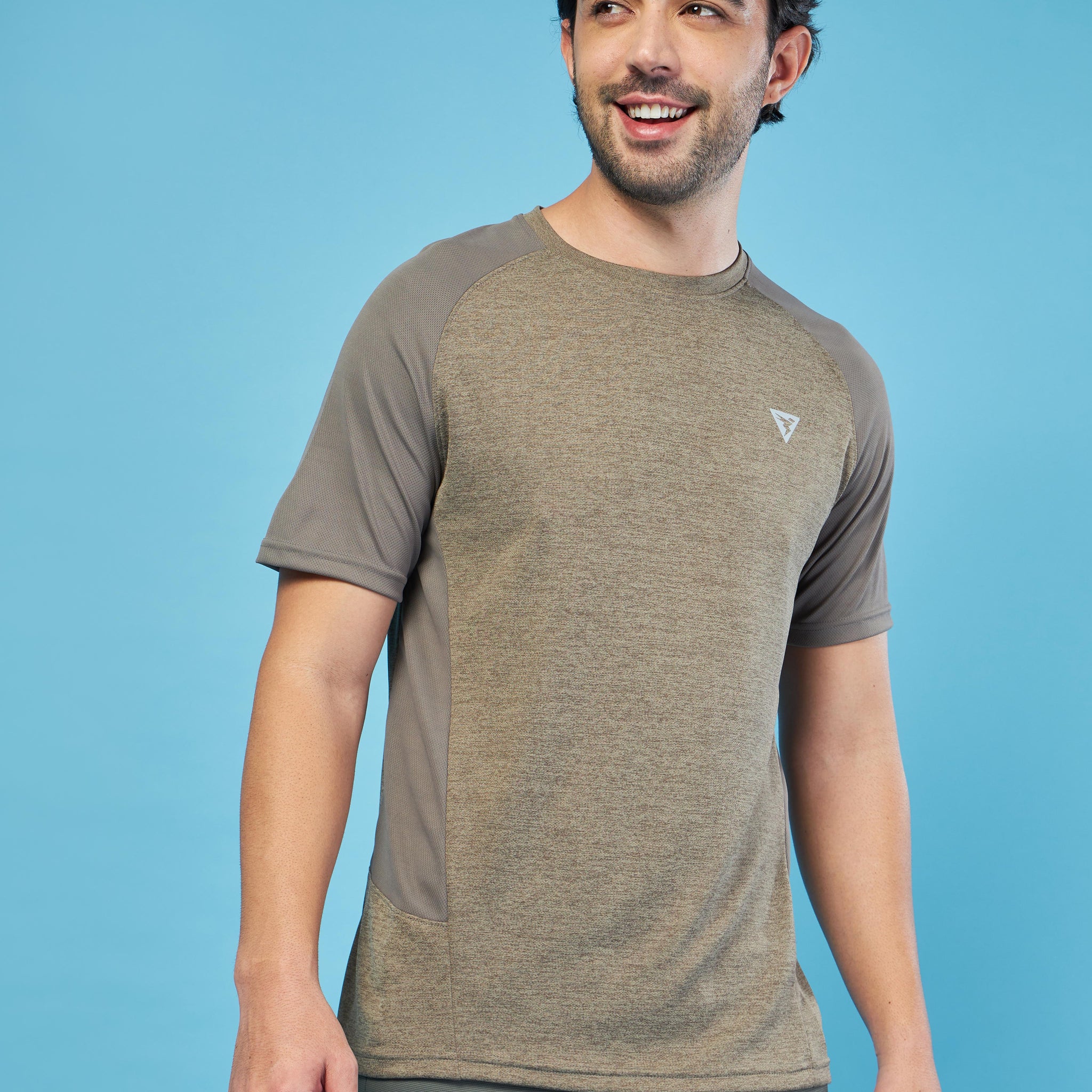 Men Solid Slim Fit Crew Neck T-shirt with DOUBLE COOL