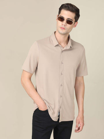 Men Solid Regular Fit Spread Collar Shirt with TECHNO COOL+