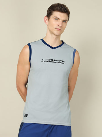 Men Solid Slim Fit V Neck Sleeveless T-shirt with TECHNO COOL +