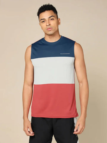 Men Colorblock Slim Fit Crew Neck Innerwear Vest with TECHNO COOL+