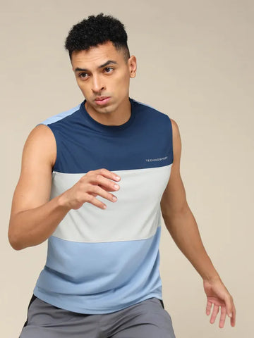 Men Colorblock Slim Fit Crew Neck Innerwear Vest with TECHNO COOL+