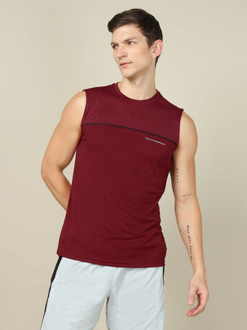 Men Colorblock Slim Fit Crew Neck Innerwear Vest with TECHNO COOL+