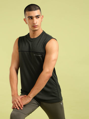 Men Colorblock Slim Fit Crew Neck Innerwear Vest with TECHNO COOL+